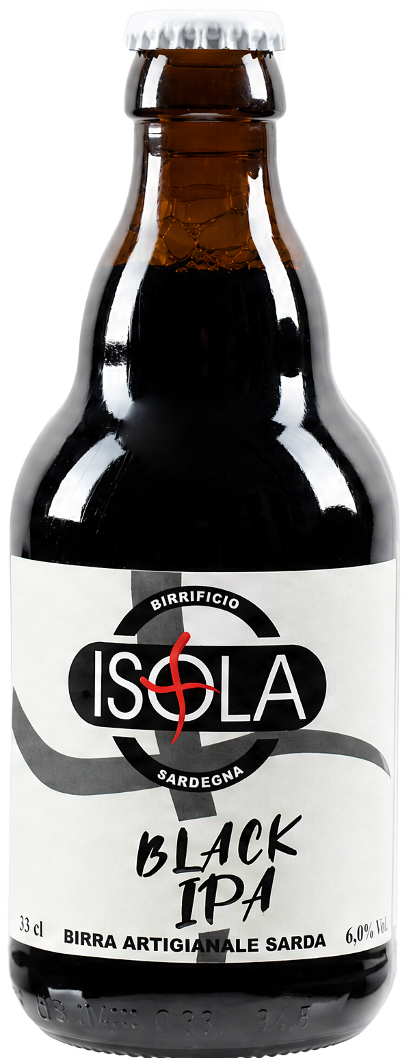 Bottiglia di birra artigianale Isola Black IPA del Birrificio Isola